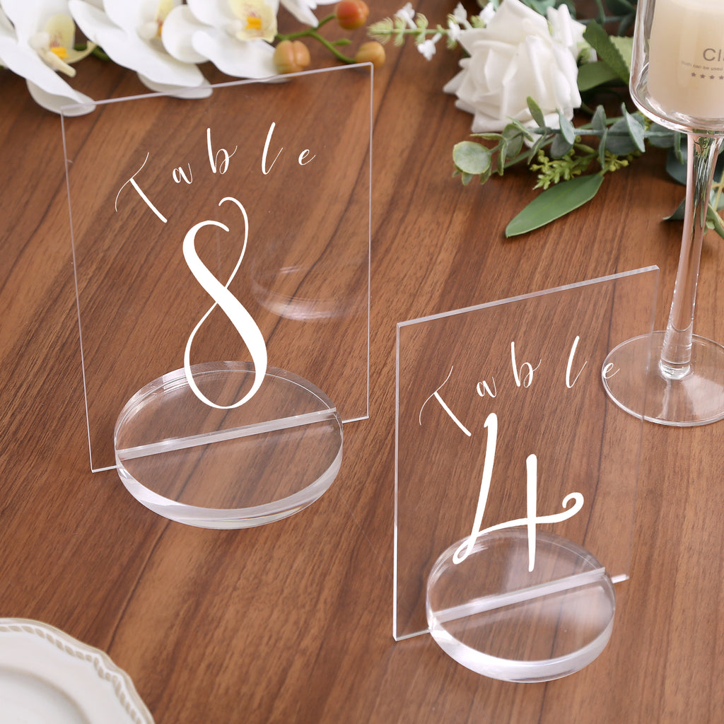 UNIQOOO 3" Clear Acrylic Round Stand |3mm Double-sided Slot Wedding Sign Holders, Perfect for Wedding, Table Number, Exhibition, Office, Restaurant, Business, 6 Count