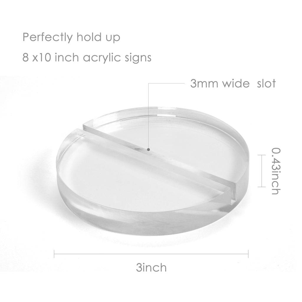 UNIQOOO 3" Clear Acrylic Round Stand |3mm Double-sided Slot Wedding Sign Holders, Perfect for Wedding, Table Number, Exhibition, Office, Restaurant, Business, 6 Count