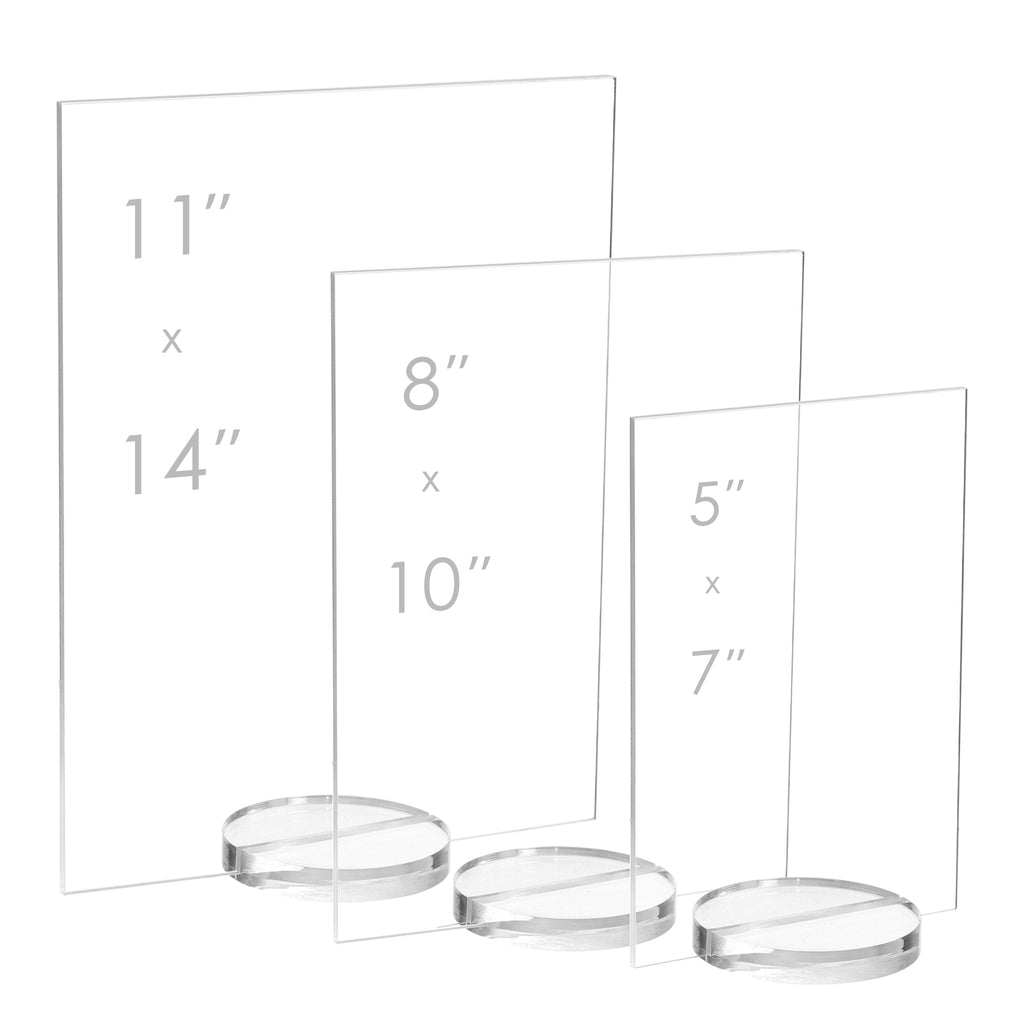 UNIQOOO 4" Clear Acrylic Round Stand |3mm Double-sided Slot Wedding Sign Holders, Perfect for Wedding, Table Number, Exhibition, Office, Restaurant, Business, 4 Count
