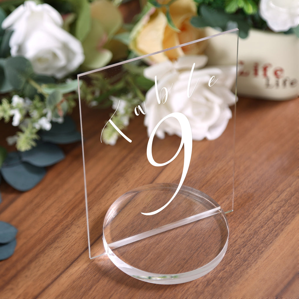 UNIQOOO 4" Clear Acrylic Round Stand |3mm Double-sided Slot Wedding Sign Holders, Perfect for Wedding, Table Number, Exhibition, Office, Restaurant, Business, 4 Count