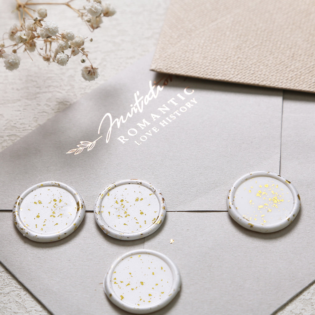Wax Seal Stickers - Wedding Invitation Envelope Seal Stickers Shell White Stickers with Gold Foil