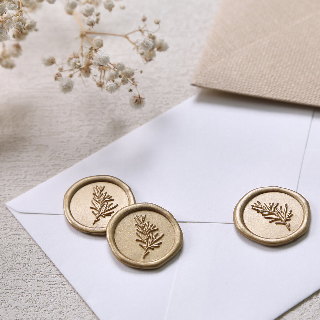 Wax Seal Stickers - Wedding Invitation Envelope Seal Stickers Self Adhesive Posecco Metallic Light Gold Stickers, Rosemary, 100pcs