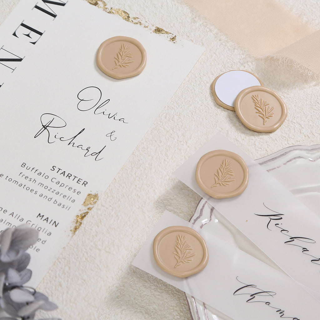 Wax Seal Stickers - Wedding Invitation Envelope Seal Stickers Self Adhesive Taupe Stickers, Eucalyptus, 100pcs