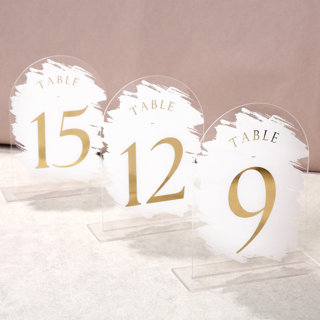 White Painted Arch Wedding Table Numbers with Stands 1-15