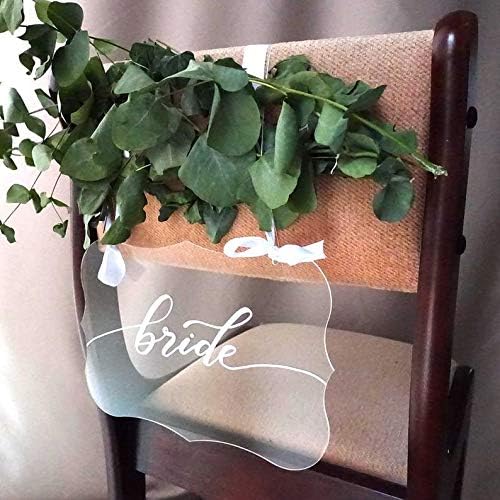 Custom DIY Clear Blank Acrylic Hanging Sign | Elegant Wedding Chair Signs White Satin Ribbon For Bride & Groom , 8x12 inch, Pack of 160