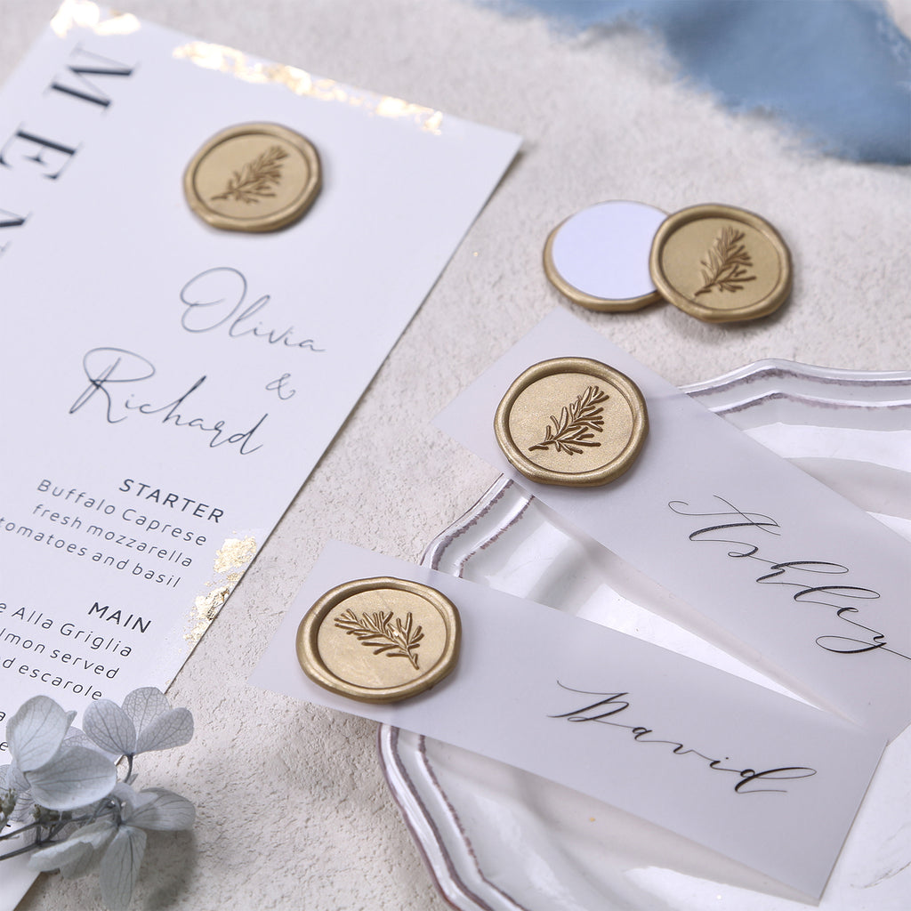 Wax Seal Stickers - Wedding Invitation Envelope Seal Stickers Self Adhesive Posecco Metallic Light Gold Stickers, Rosemary, 200pcs