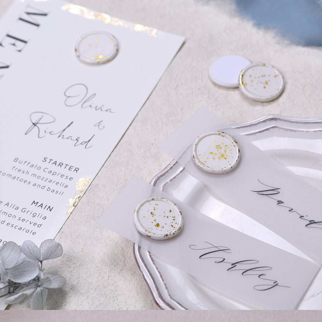 Wax Seal Stickers - Wedding Invitation Envelope Seal Stickers Shell White Stickers with Gold Foil