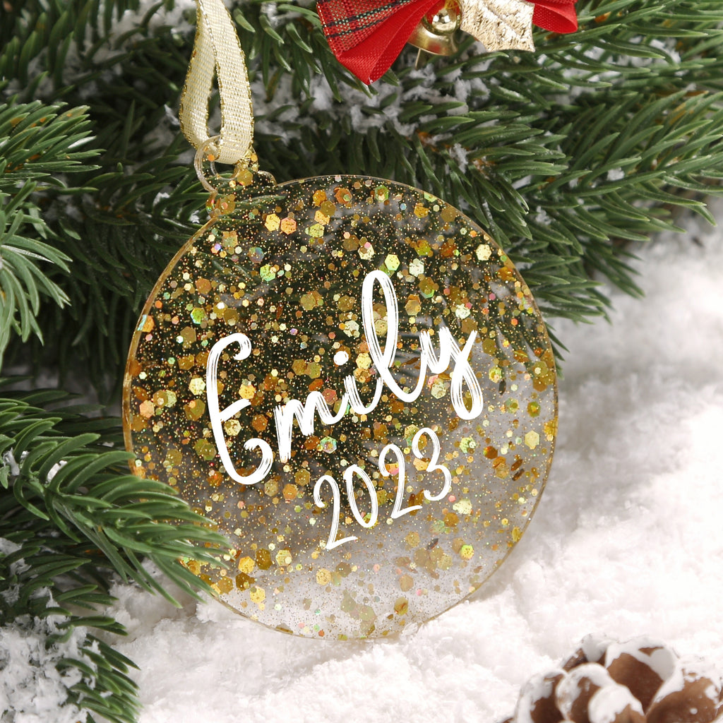 Acrylic Light Gold Sequin Christmas Ornaments Set,  3", 3mm Thick, Round (Gold Sequin)