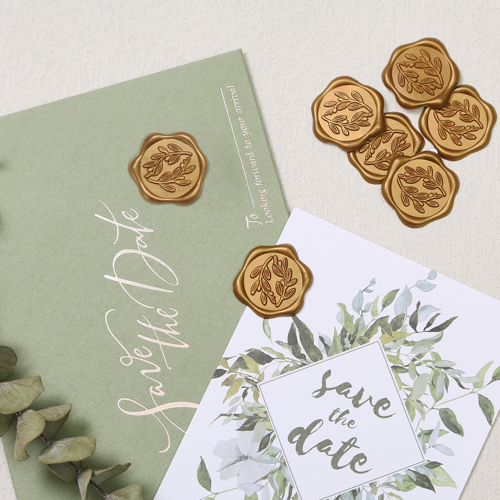 Wax Seal Stickers - Wedding Invitation Envelope Seal Stickers Self Adhesive Antique Gold Stickers, Olive Branch, 100pcs
