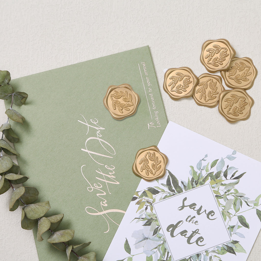 Wax Seal Stickers - Wedding Invitation Envelope Seal Stickers Self Adhesive Prosecco Metallic Light Stickers, Olive Branch, 50pcs