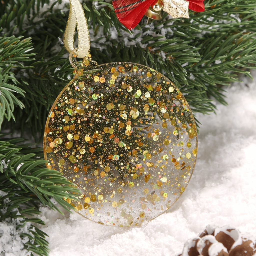 Acrylic Light Gold Sequin Christmas Ornaments Set,  3", 3mm Thick, Round (Gold Sequin)