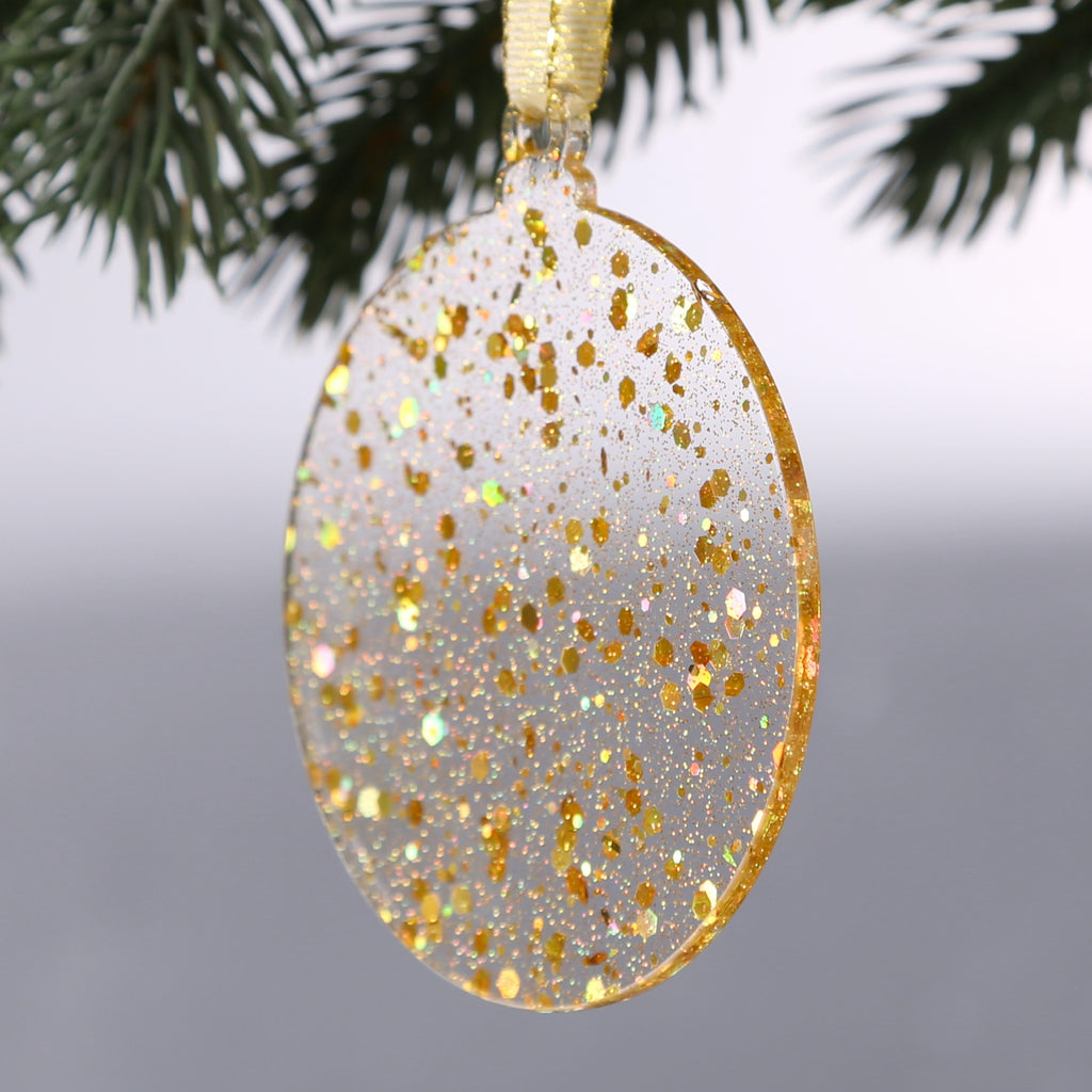 Acrylic Light Gold Sequin Christmas Ornaments Set,  3", 3mm Thick, Round (Gold Sequin)