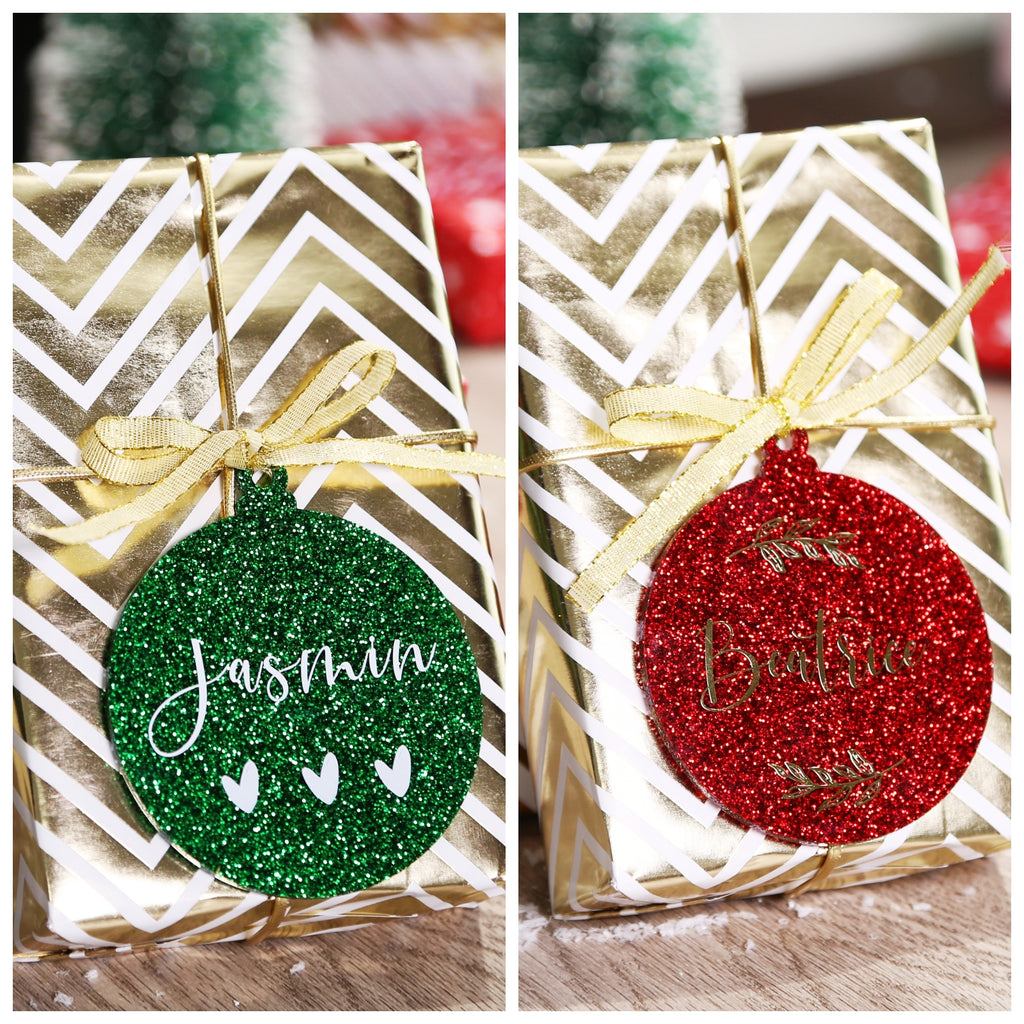 Acrylic Sparkle Glitter  Christmas Ornaments Set,  3", 3mm Thick, Round (Red & Green Glitter)