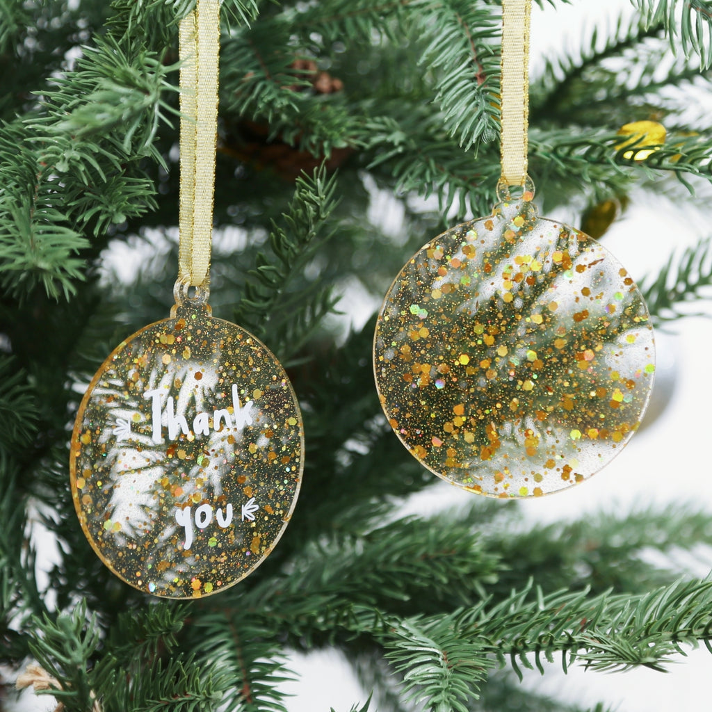 Acrylic Light Gold Sequin Christmas Ornaments Set,  3", 3mm Thick, Round (Gold Sequin)