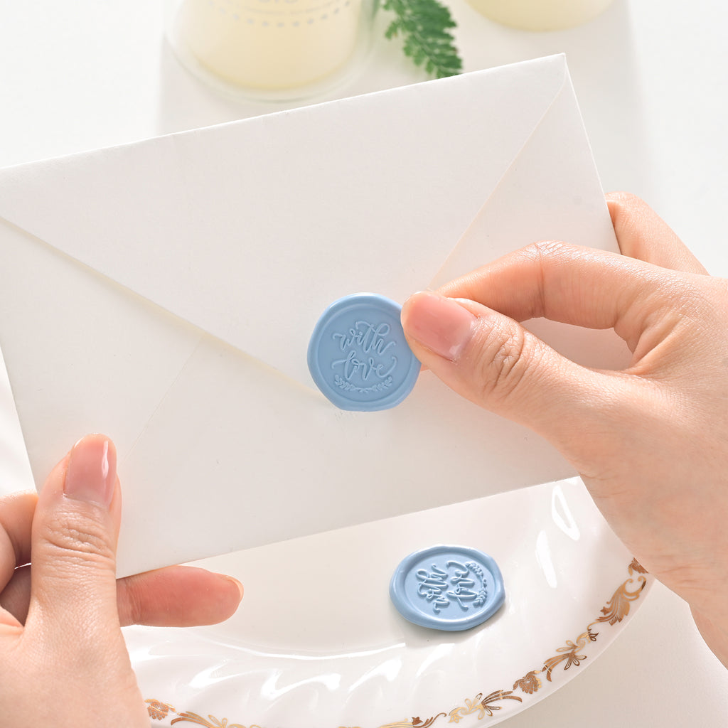 Wax Seal Stickers - Wedding Invitation Envelope Seal Stickers Self Adhesive Dusty Blue Stickers, 100pcs