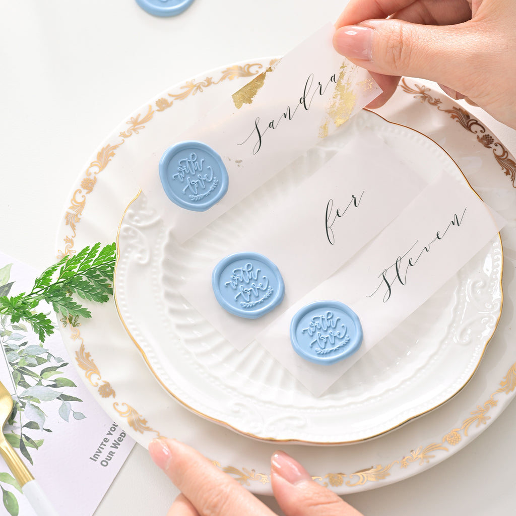 Wax Seal Stickers - Wedding Invitation Envelope Seal Stickers Self Adhesive Dusty Blue Stickers, 100pcs