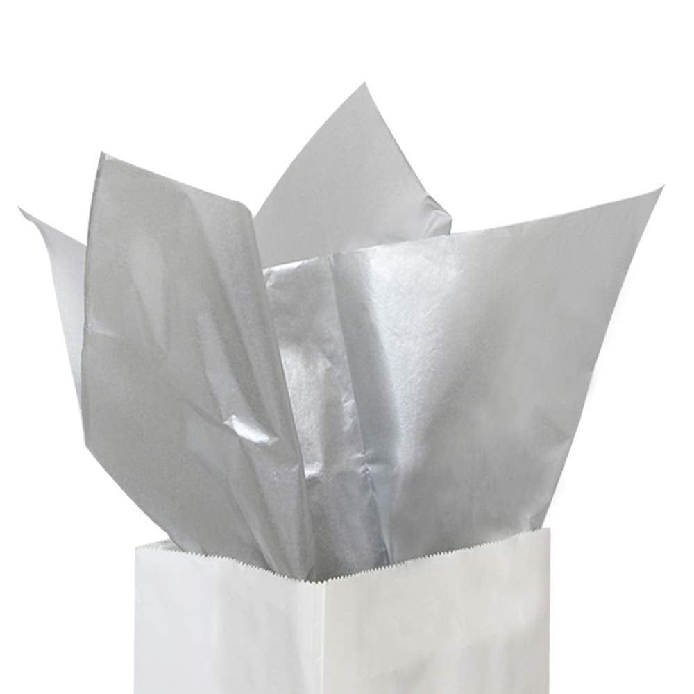 UNIQOOO 60 Sheets Premium Metallic Silver Tissue Gift Wrap Paper Bulk, 20
