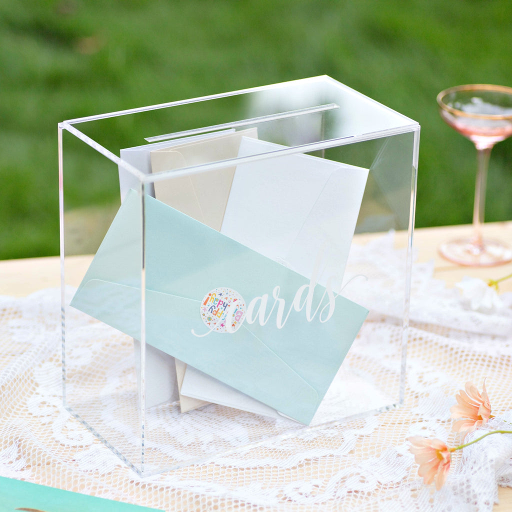 Acrylic Wedding Card Box, Clear / White Print