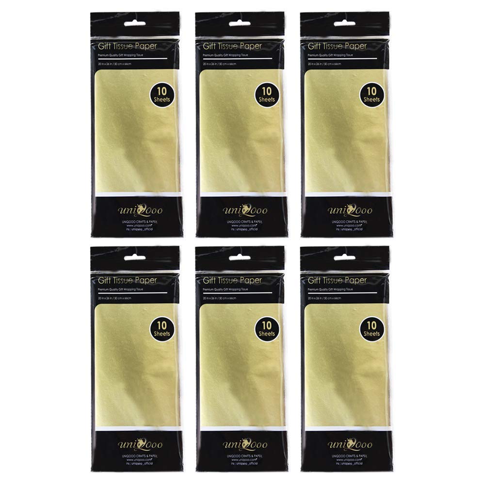 UNIQOOO 60 Sheets Premium Metallic Gold Tissue Gift Wrap Paper Bulk, 2