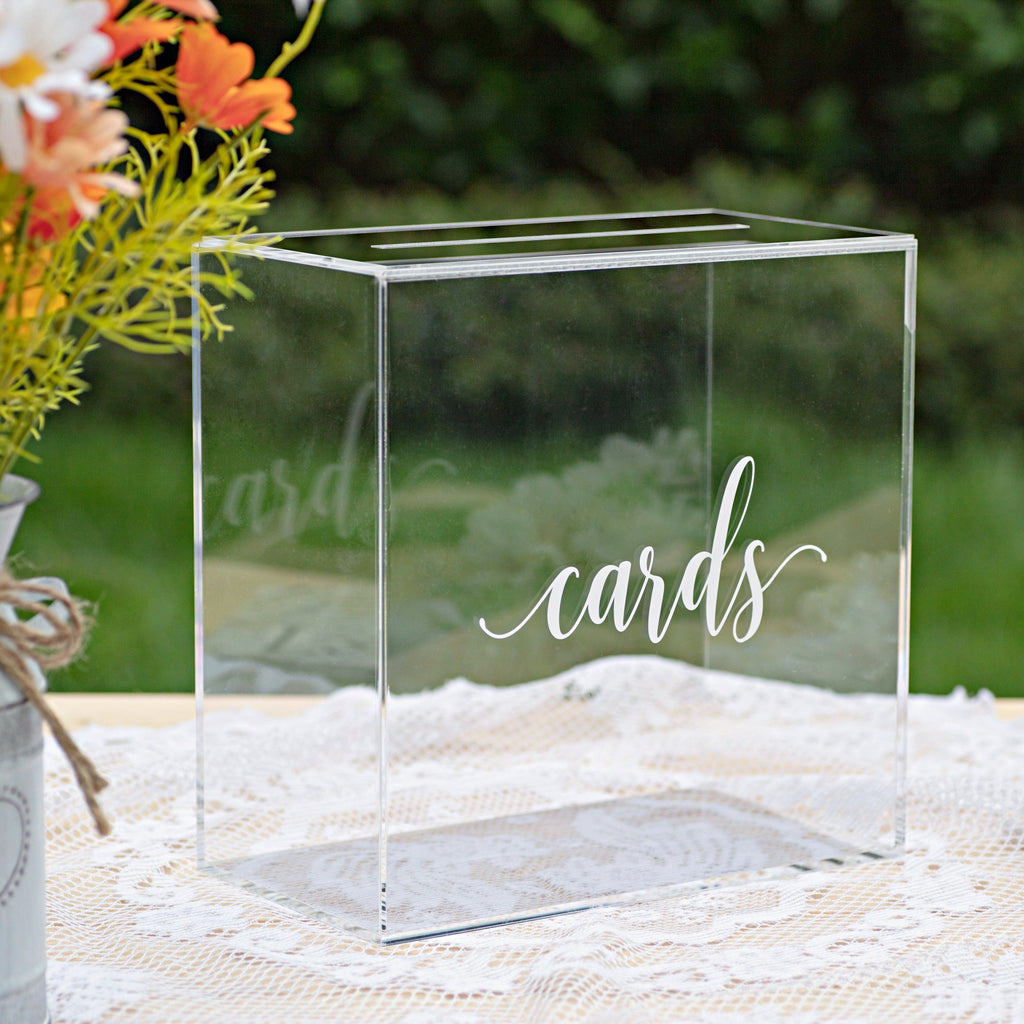 Acrylic Wedding Card Box, Clear / White Print