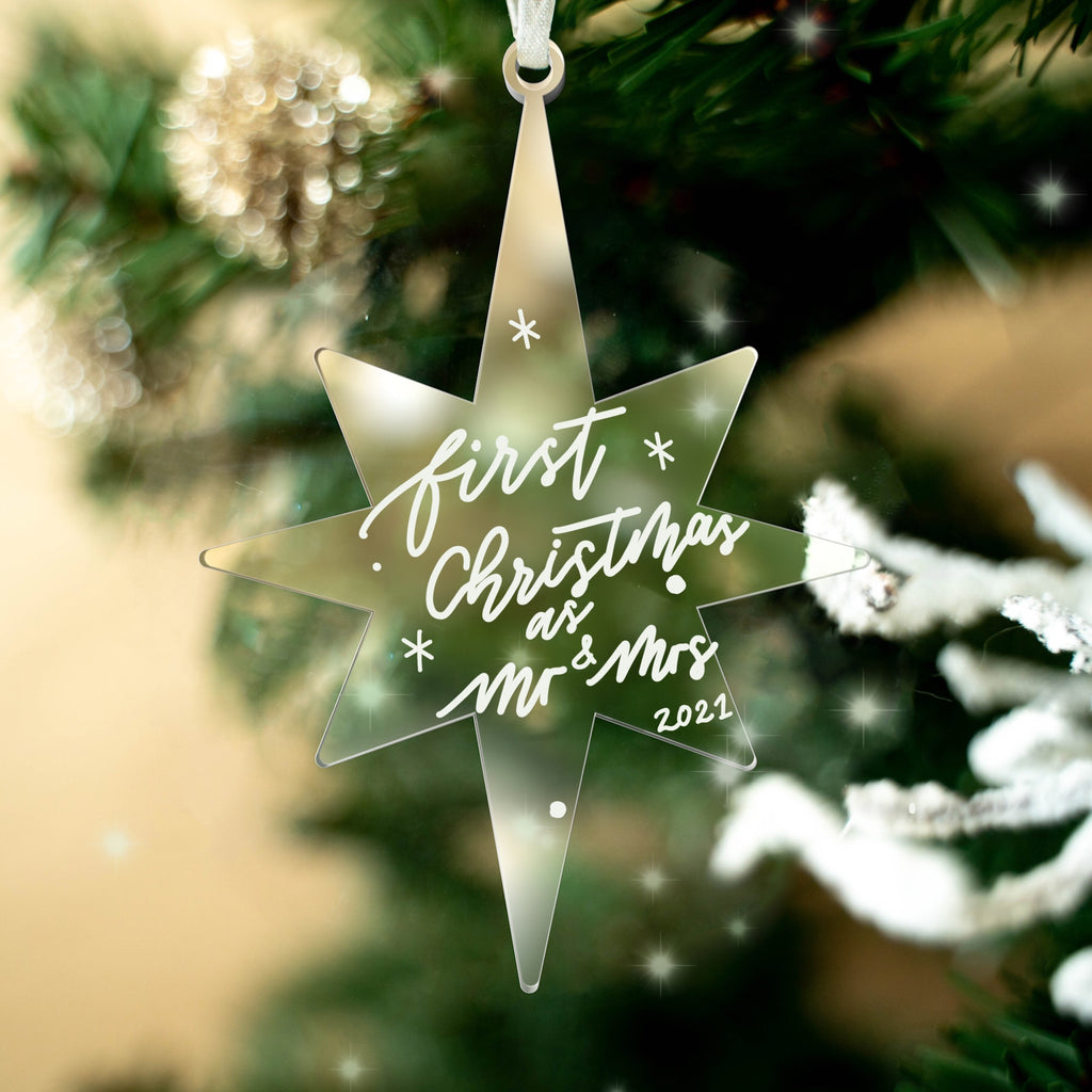 4" Clear Octagon Star Acrylic Christmas Ornament, 20 Pack