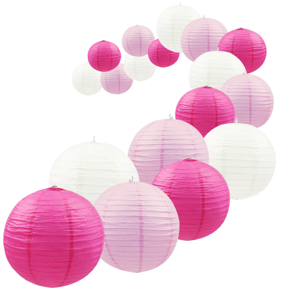 UNIQOOO 18Pcs Premium Assorted Size/Color Pink Paper Lantern Set, Reus, image size:1000x1000