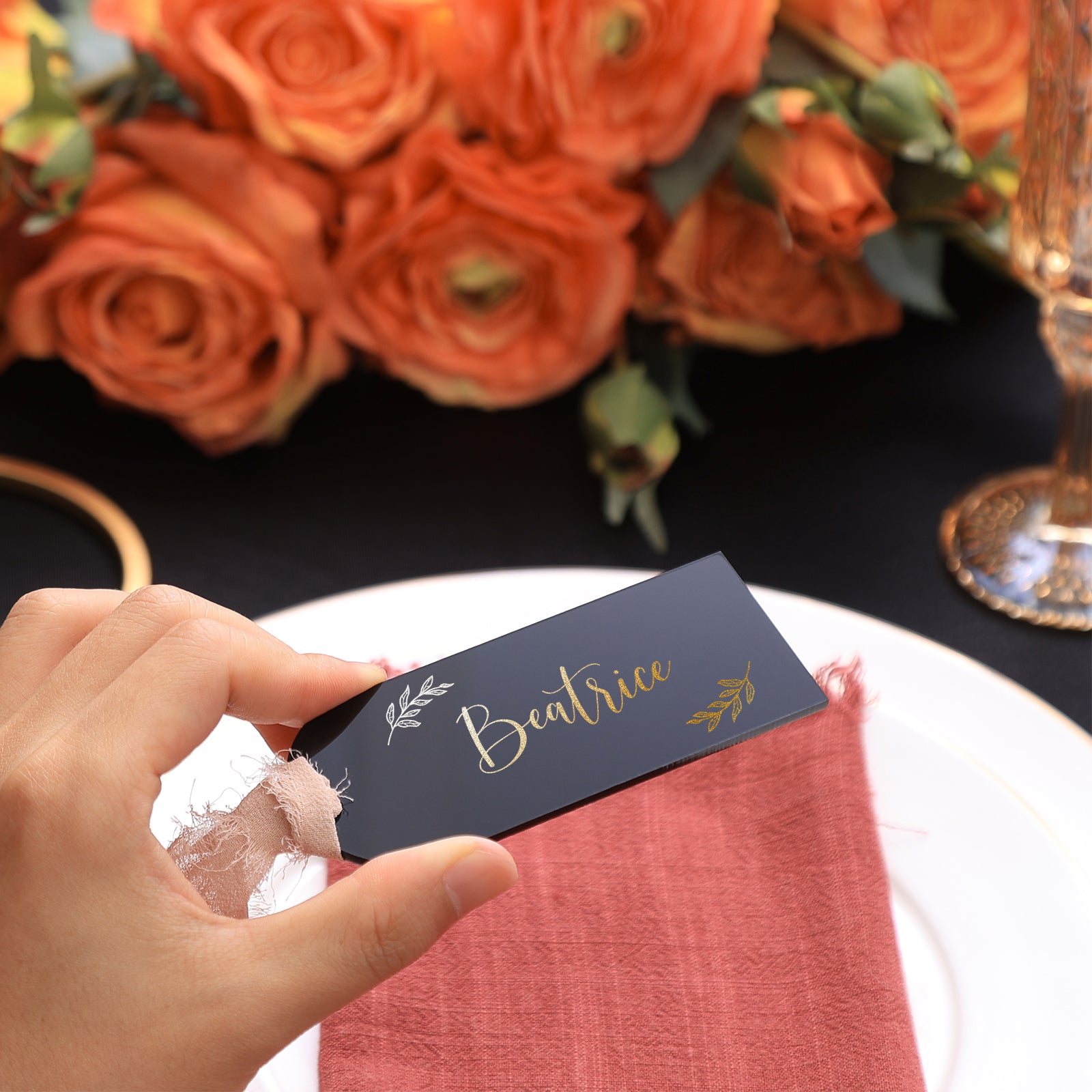 20 Pcs Black Acrylic Place Cards, 3.9x1.6 inches DIY Blank Hanging Tags, Perfect for Wedding Table Decor, Birthday, Centerpiece, Decoration, Party, Anniversary, Event
