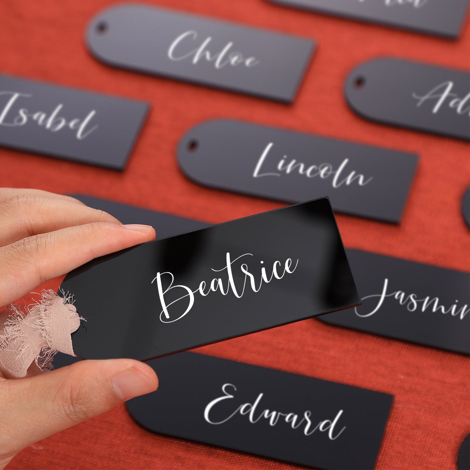 20 Pcs Black Acrylic Place Cards, 3.9x1.6 inches DIY Blank Hanging Tags, Perfect for Wedding Table Decor, Birthday, Centerpiece, Decoration, Party, Anniversary, Event