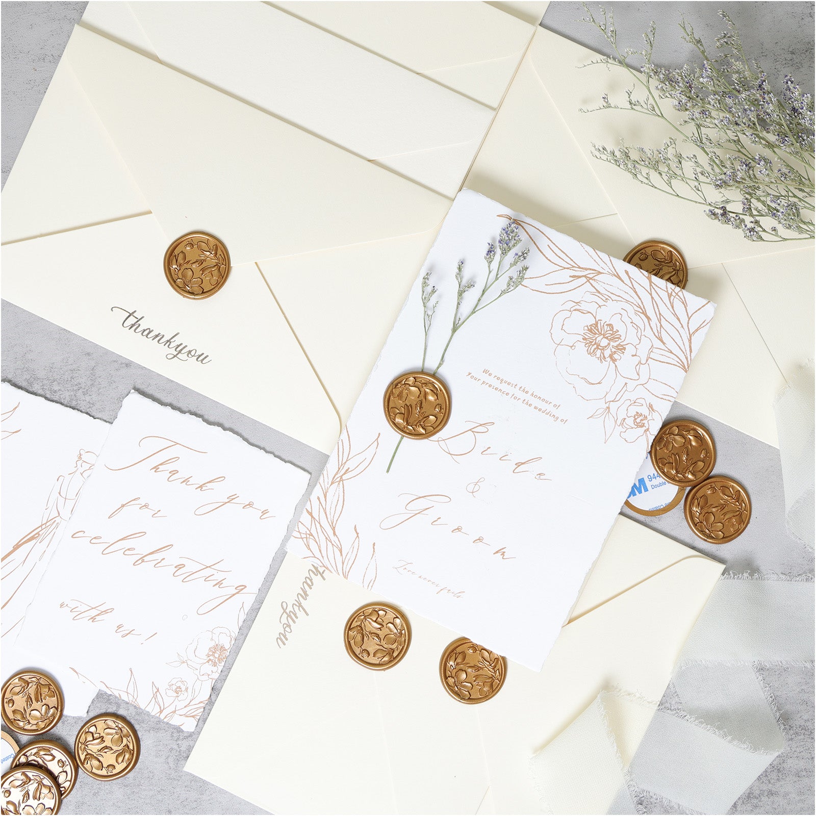 Wax Seal Stickers - 3D Magnolia Wedding Invitation Envelope Botanical Self- Adhesive Antique Gold Seal Stickers, 50 Pcs