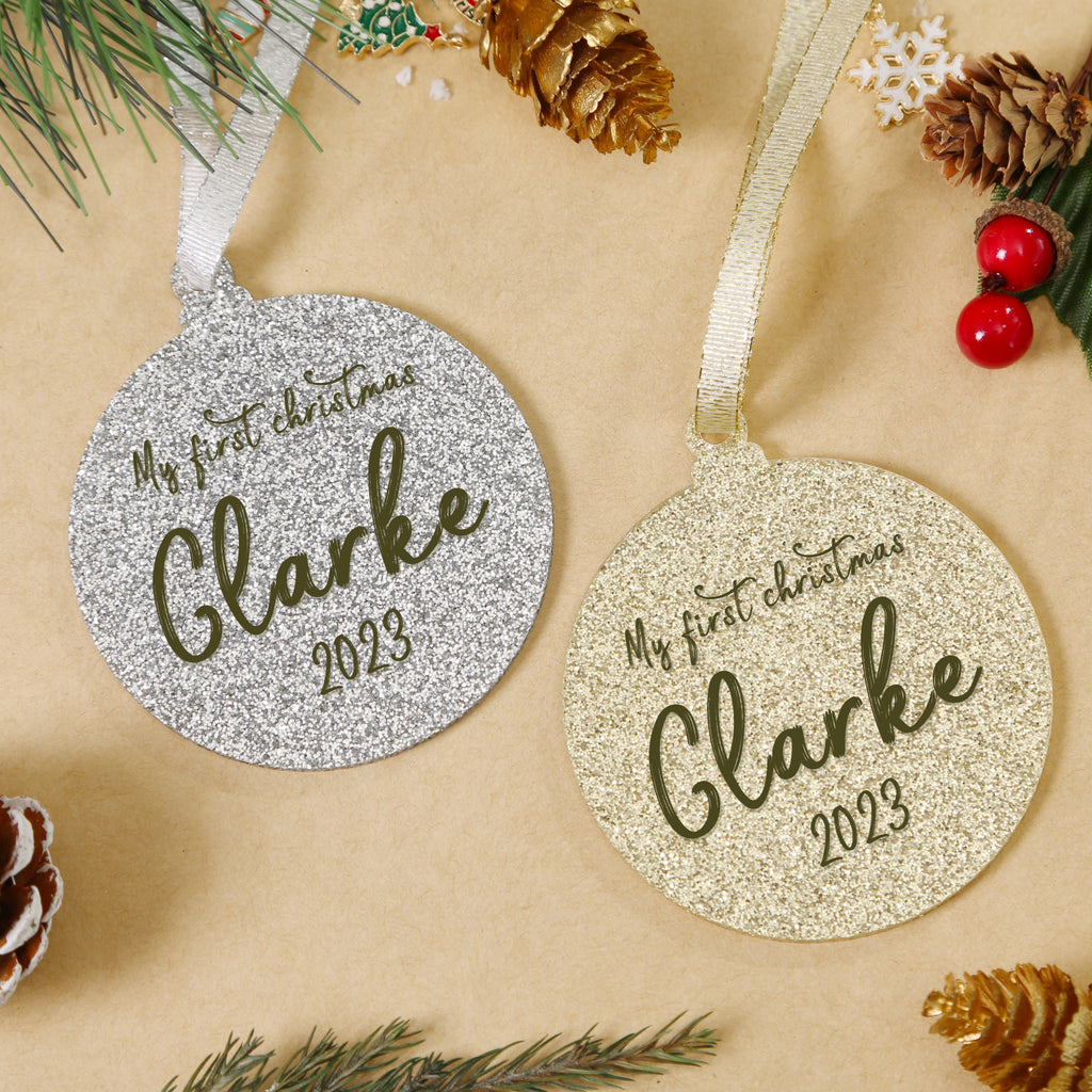 Acrylic Sparkle Glitter Christmas Ornaments Set,  3", 3mm Thick, Round (Light Gold & Silver Glitter)