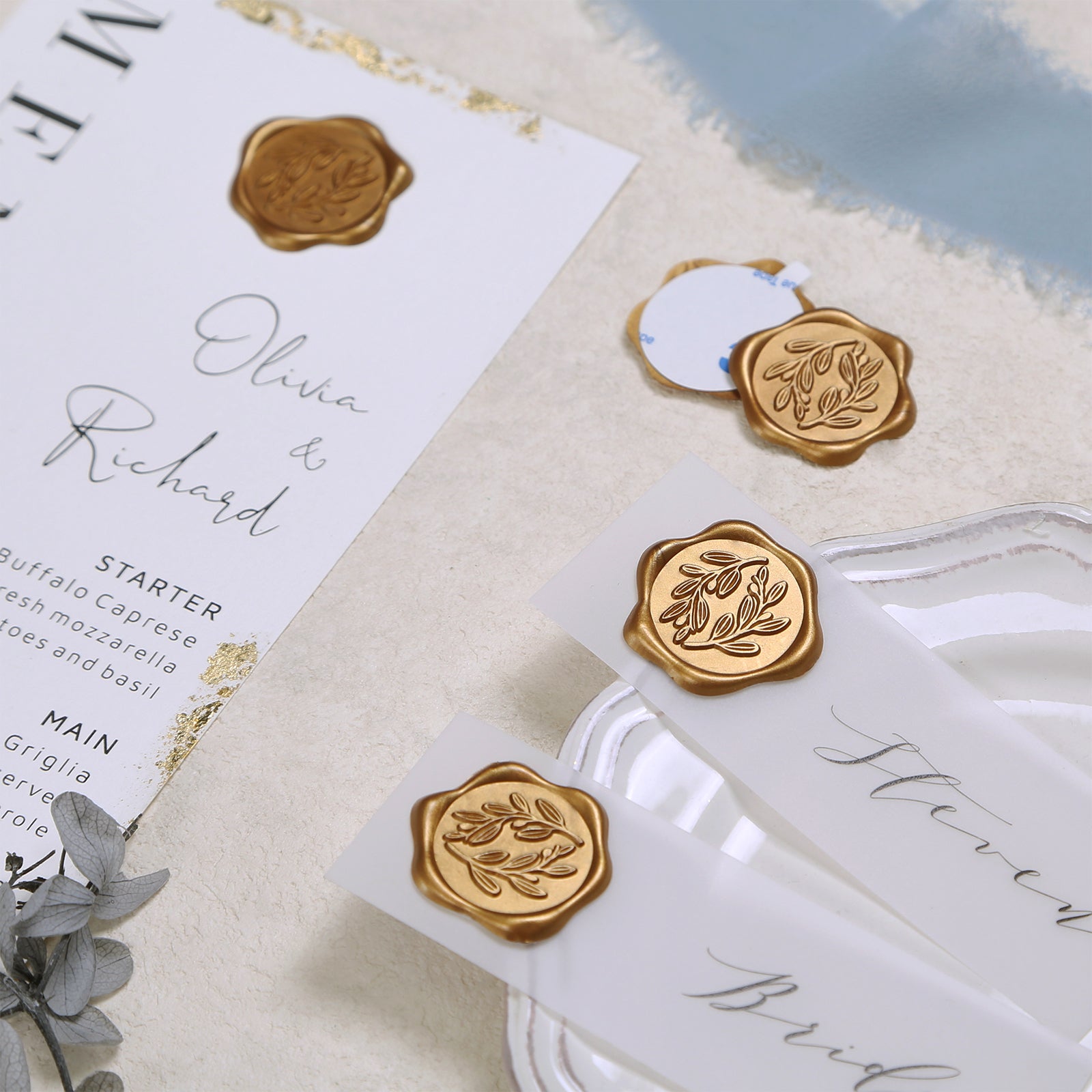 Wax Seal Stickers - Wedding Invitation Envelope Seal Stickers Self Adhesive Antique Gold Stickers, Olive Branch, 50pcs
