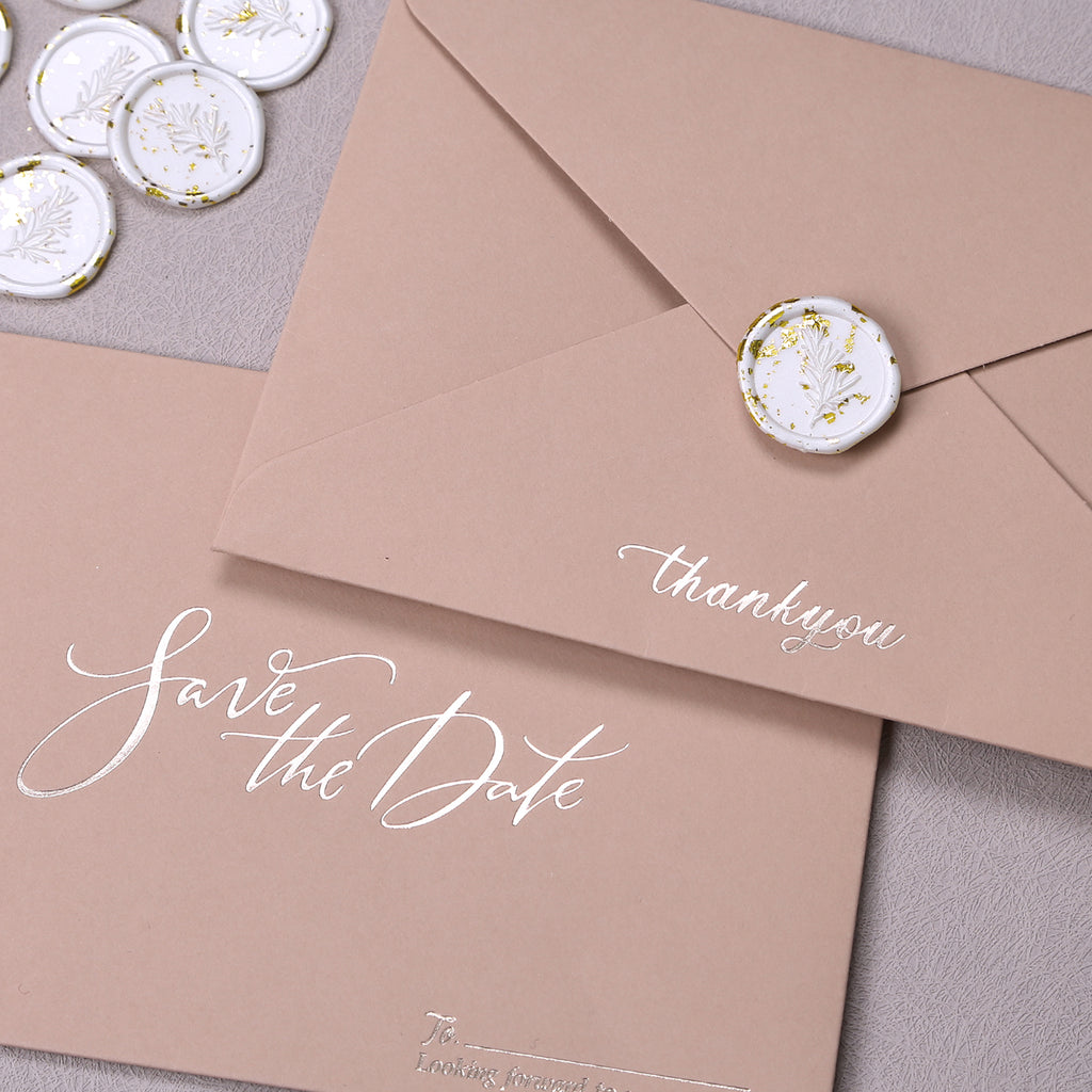 Wax Seal Stickers - Wedding Invitation Envelope Seal Stickers Self Adhesive Shell White Stickers(Rosemary With Gold Foil, 50 Pieces)