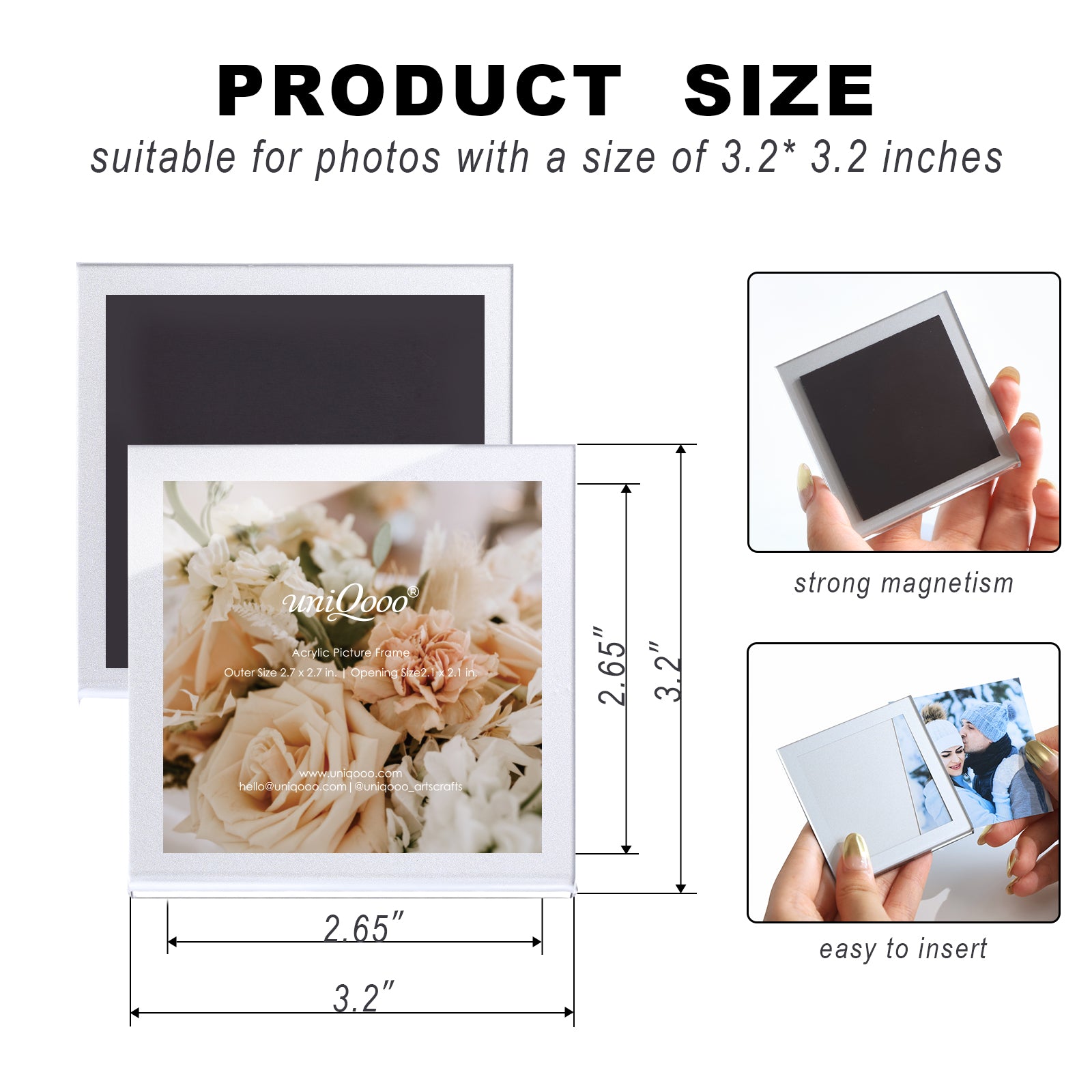 6-Pack Silver-Rimmed Acrylic Fridge Magnet Picture Frames, 3.2" x 3.2" Refrigerator Magnetic Photo Holder for Home Office Cabinet Locker, Decorative Display for Memories