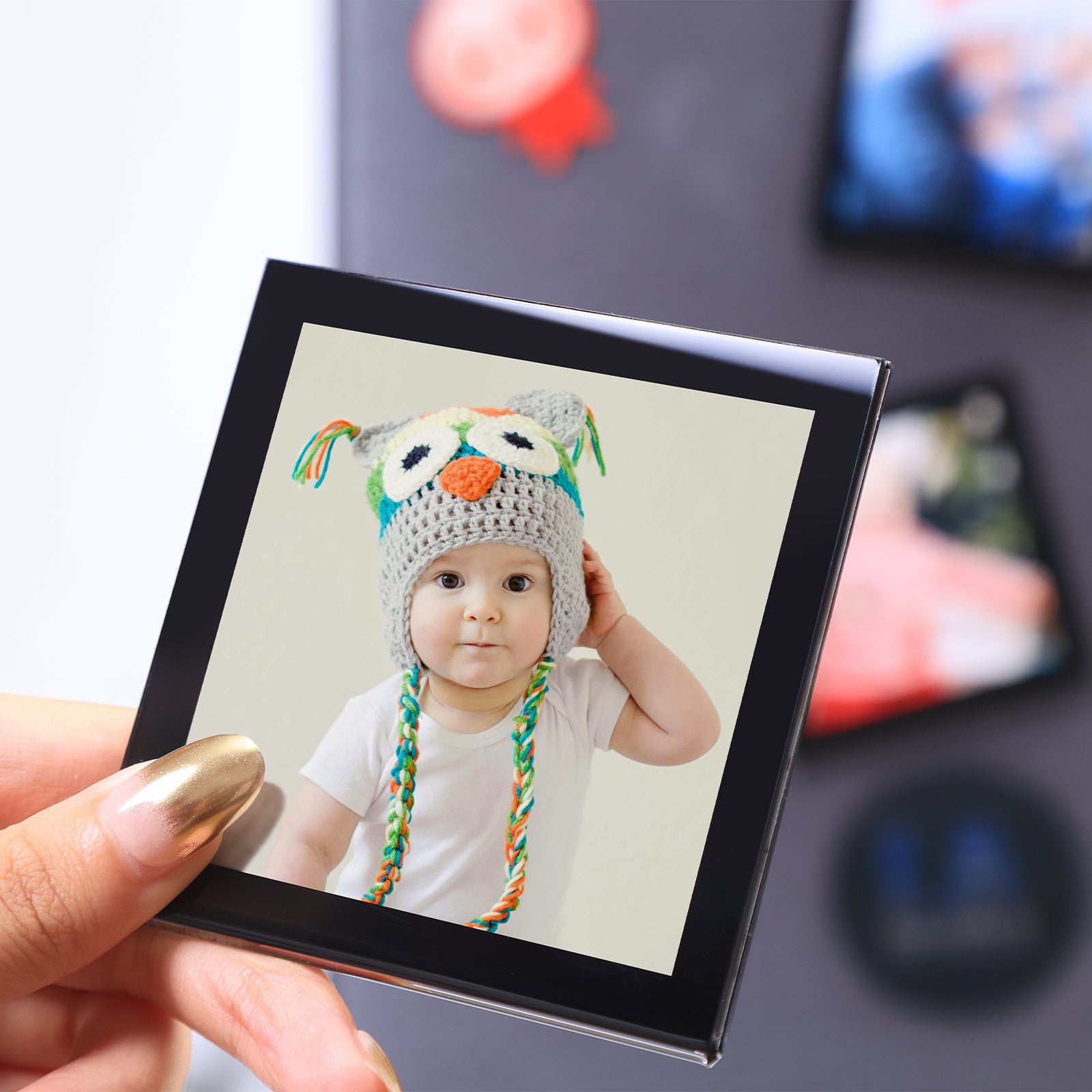 6-Pack Black-Rimmed Acrylic Fridge Magnet Picture Frames, 3.2" x 3.2" Refrigerator Magnetic Photo Holder for Home Office Cabinet Locker, Decorative Display for Memories