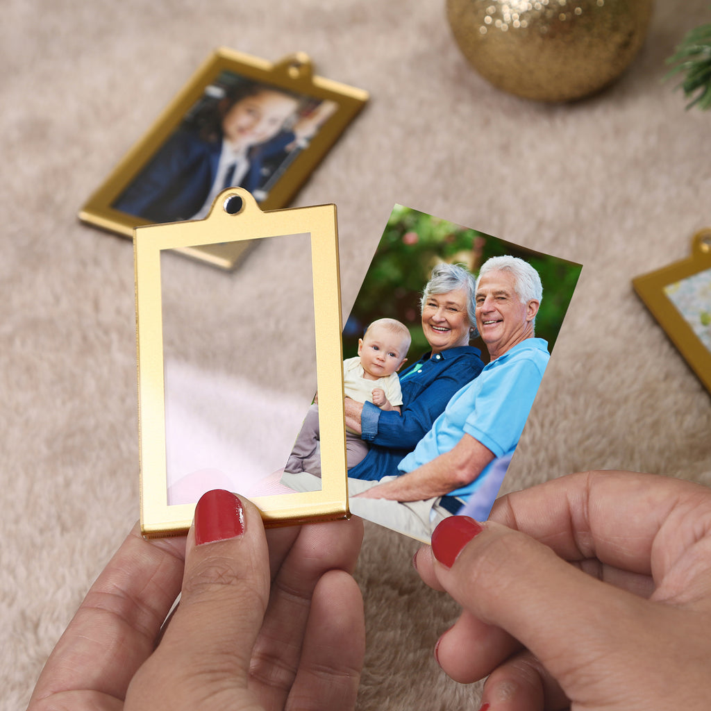 Christmas Photo Acrylic Ornament Frames, 2x3 Inches,8 Pack Gold Frames for Picture,Double-Sided Picture Frames