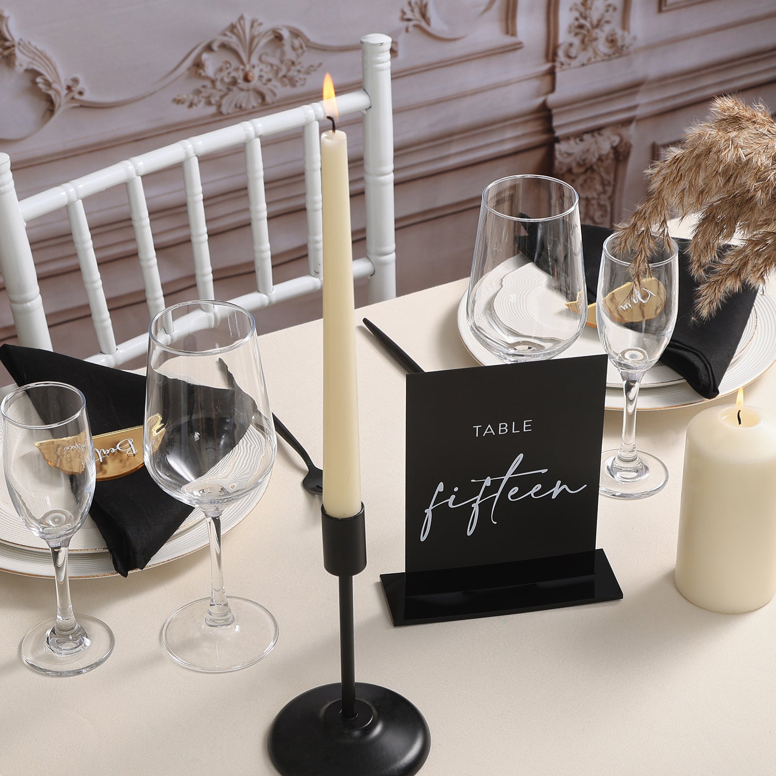 UNIQOOO Acryl Tischnummern 1–20 Mit Ständer – Schwarz Mit Goldfolie Für Hochzeit & Events