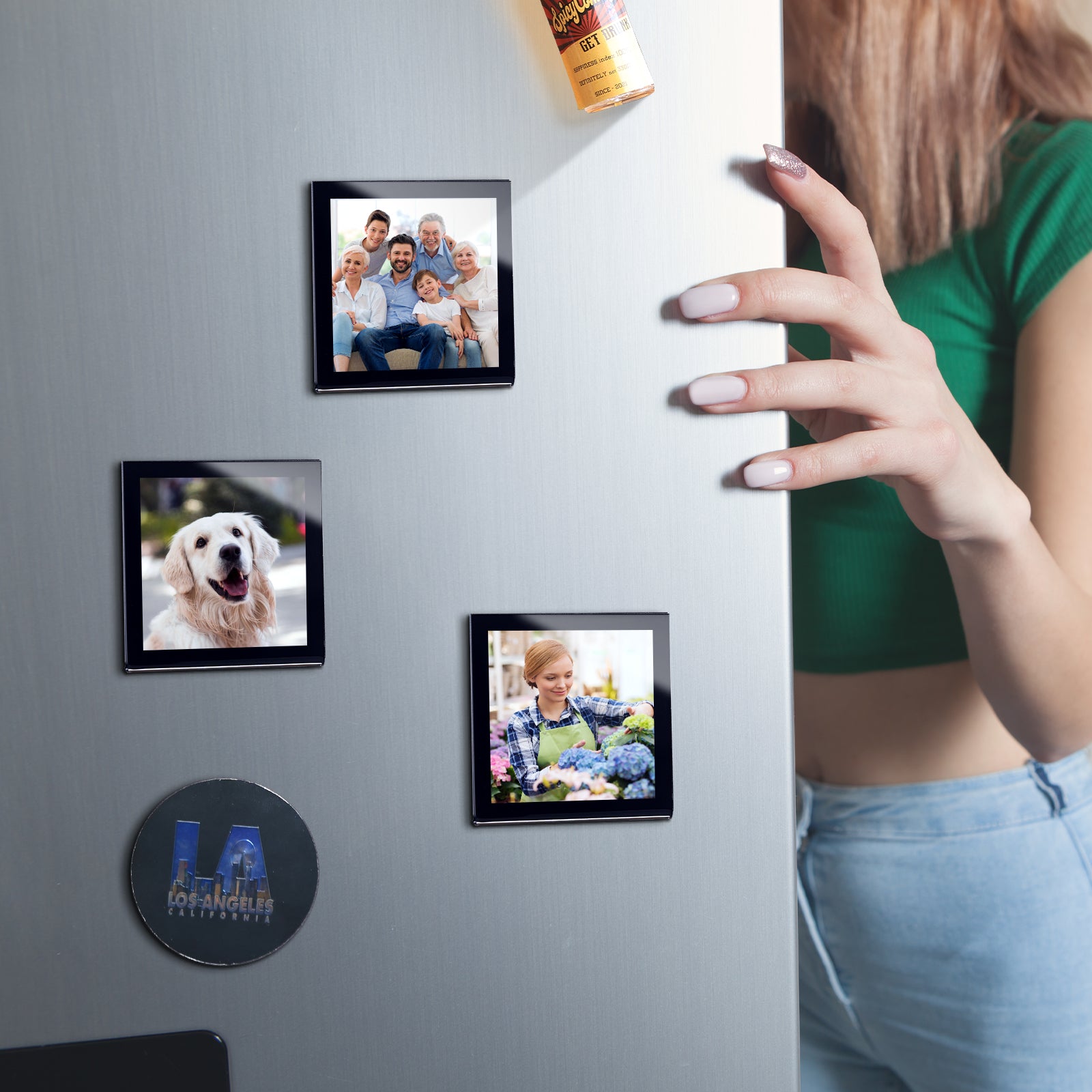 6-Pack Black-Rimmed Acrylic Fridge Magnet Picture Frames, 3.2" x 3.2" Refrigerator Magnetic Photo Holder for Home Office Cabinet Locker, Decorative Display for Memories