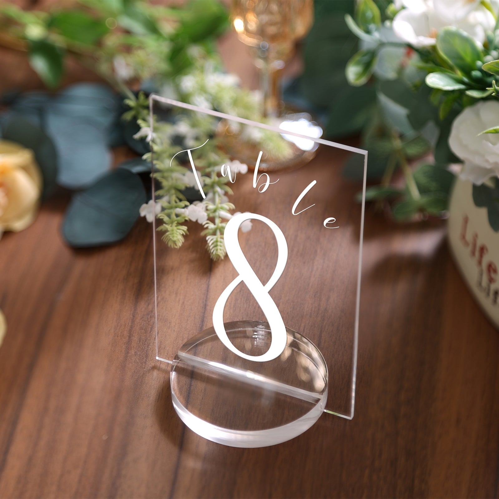 UNIQOOO 3" Clear Acrylic Round Stand |3mm Double-sided Slot Wedding Sign Holders, Perfect for Wedding, Table Number, Exhibition, Office, Restaurant, Business, 6 Count