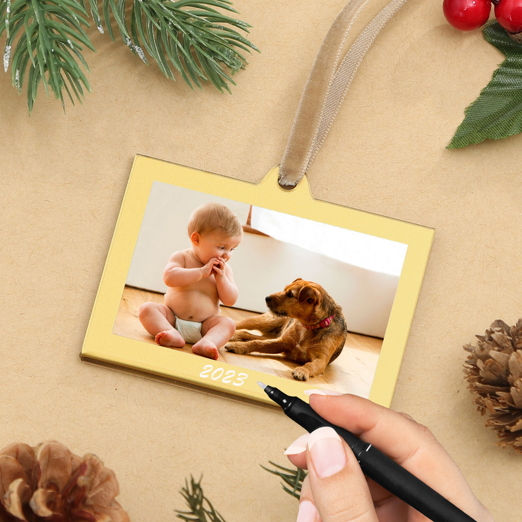Christmas Photo Acrylic Ornament Frames, 3x2 Inches,8 Pack Gold Frames for Picture,Double-Sided Picture Frames