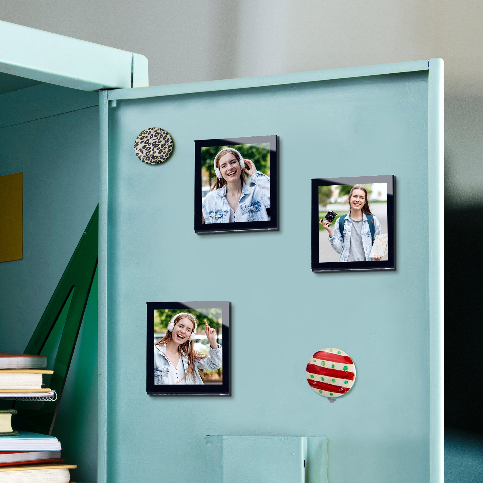 6-Pack Black-Rimmed Acrylic Fridge Magnet Picture Frames, 3.2" x 3.2" Refrigerator Magnetic Photo Holder for Home Office Cabinet Locker, Decorative Display for Memories