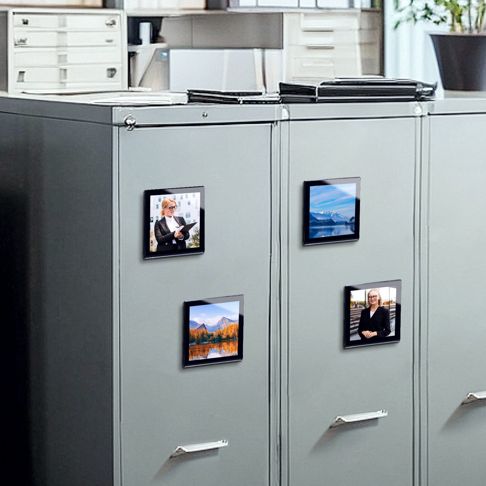 6-Pack Black-Rimmed Acrylic Fridge Magnet Picture Frames, 3.2" x 3.2" Refrigerator Magnetic Photo Holder for Home Office Cabinet Locker, Decorative Display for Memories