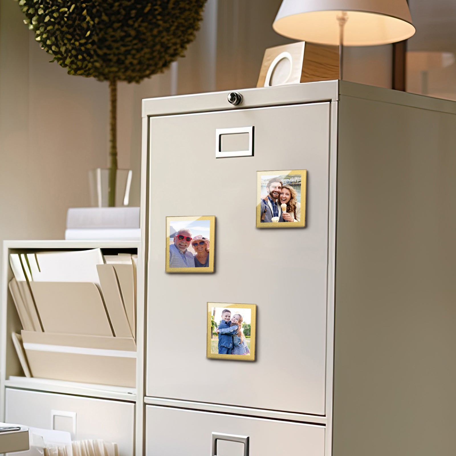 6-Pack Gold-Rimmed Acrylic Fridge Magnet Picture Frames, 3.2" x 3.2" Refrigerator Magnetic Photo Holder for Home Office Cabinet Locker, Decorative Display for Memories