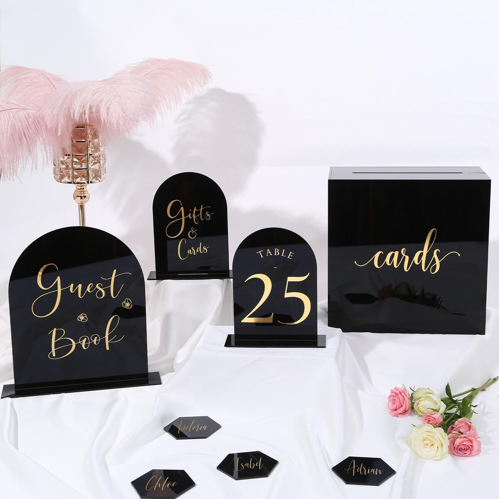 UNIQOOO Black Acrylic Arch Table Sign With Holders, 8x10 inches Wedding Table Numbers