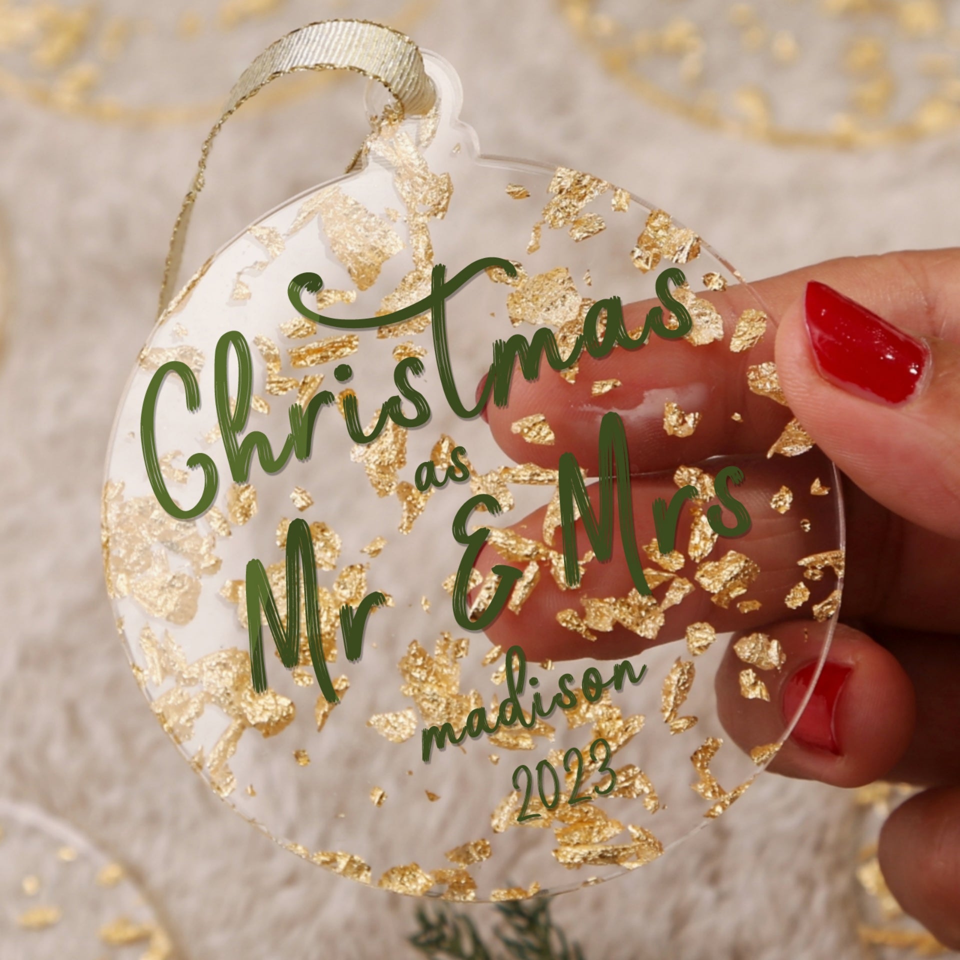 Acrylic Ornaments Set of 12, Gold Leaf Flakes Christmas Ornaments, Xmas Tree Decor, 3", 3mm Thick Round