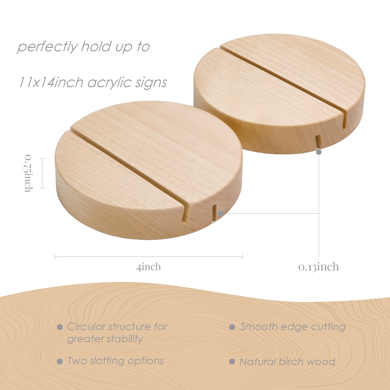 UNIQOOO 6 Pack 4" Round Birch Wood Stands for Wedding Acrylic Sign, Wood Table Number Holders for 1/8 Thick Acrylic Sheets | Wedding Display Stand, Card Holder for Bar Menu, Retail Sign, Party