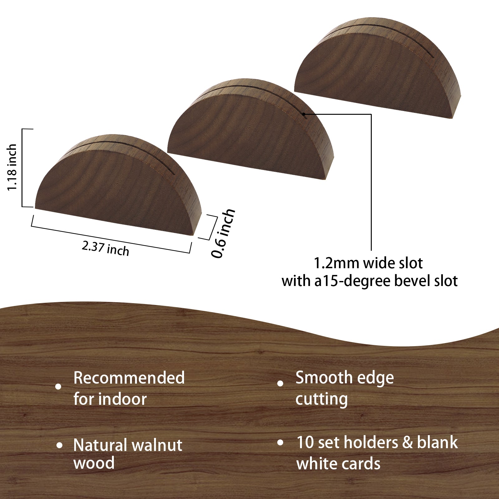 10 Set 2" Arch Walnut Wood Stand with Cards |1.2mm Slot, for Wedding Table Number Sign, Place Card Holder, Photo Display Stand | for Event Decor, Retail Shop, Cafe Restaurant Menu, Business Card, Name Tag