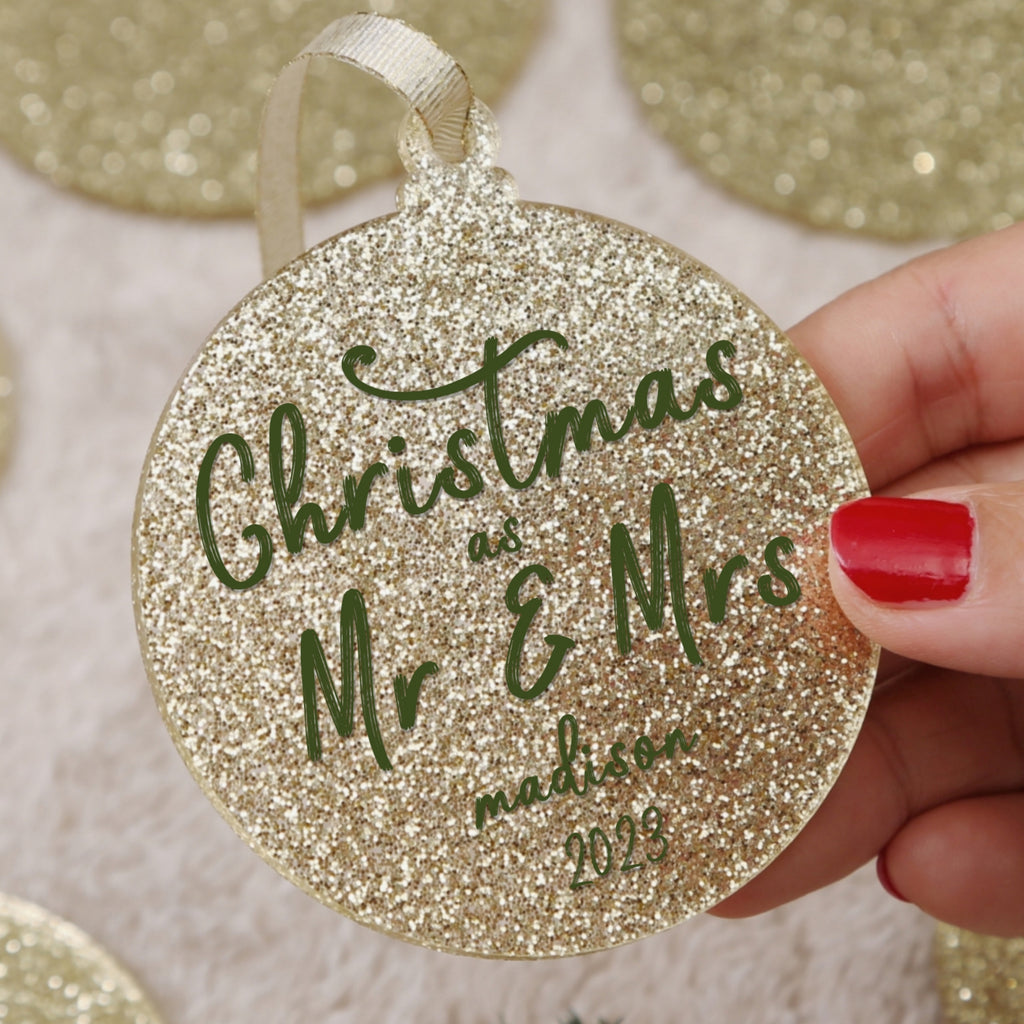 Acrylic Light Gold Glitter Christmas Ornaments Set,  3", 3mm Thick, Round (Light Gold Glitter)