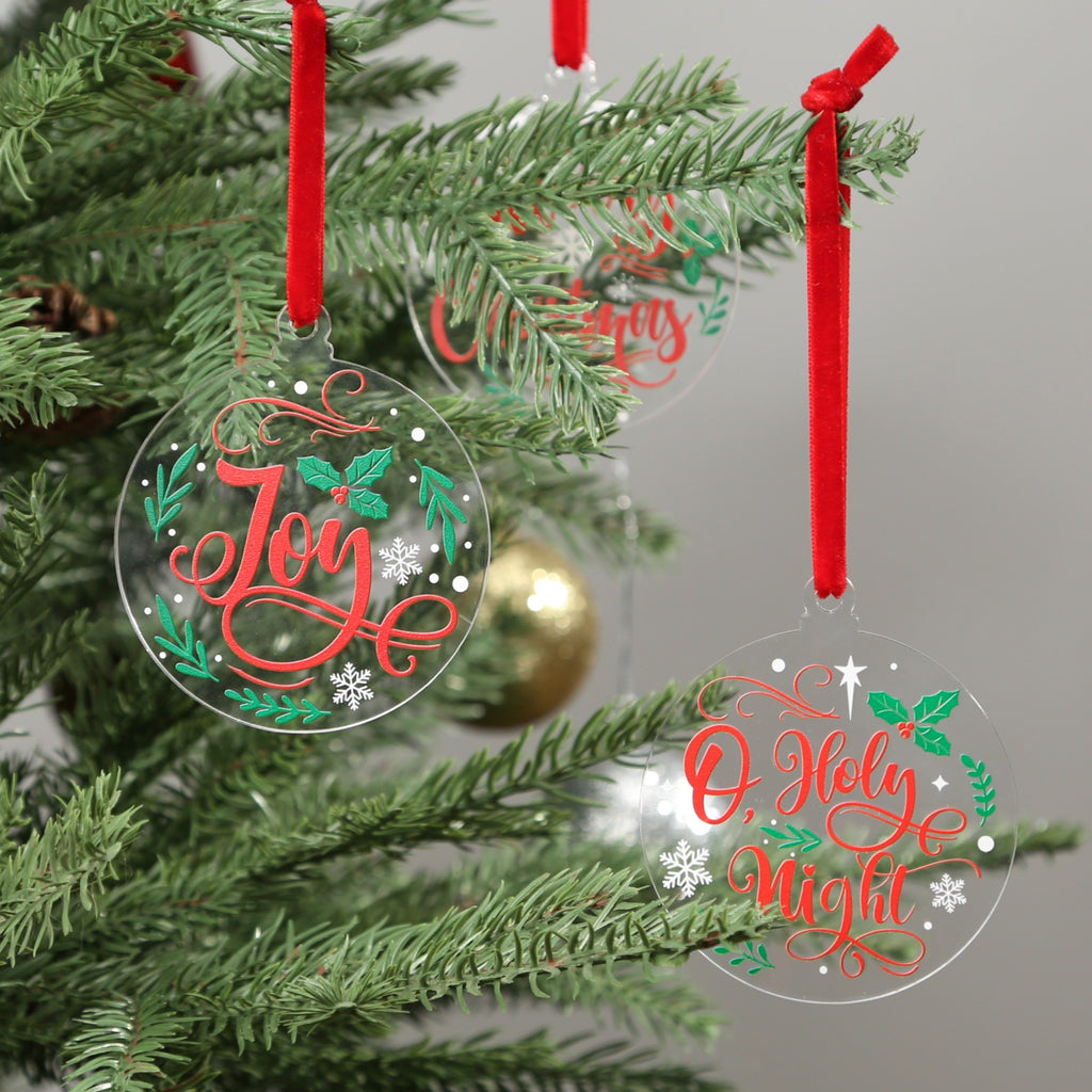 Acrylic Ornaments Set of 12, Clear Christmas Ornaments, 6 Holiday Designs, Xmas Tree Decor, Clear Hanging Ornaments