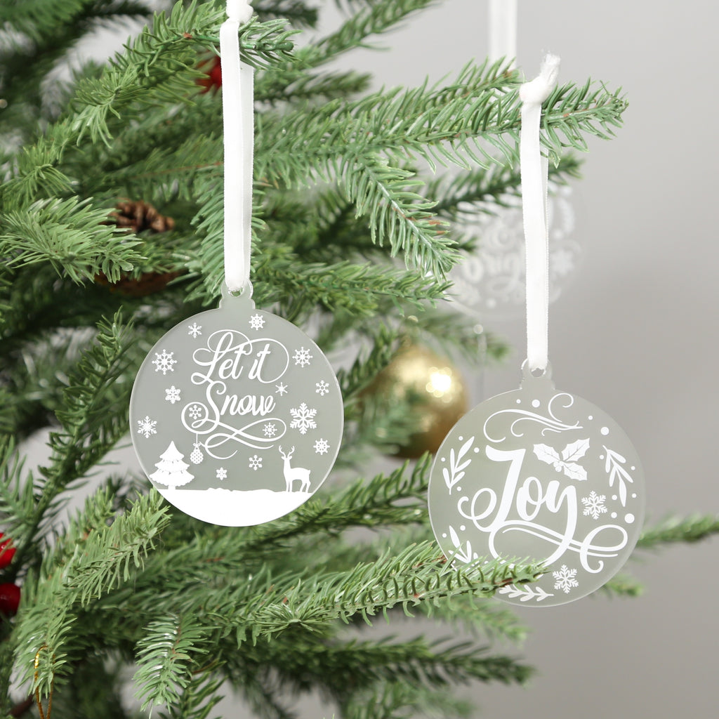 Acrylic Ornaments Set of 12, Frosted Christmas Ornaments, 6 Holiday Designs, Xmas Tree Decor, Frosted Hanging Ornaments