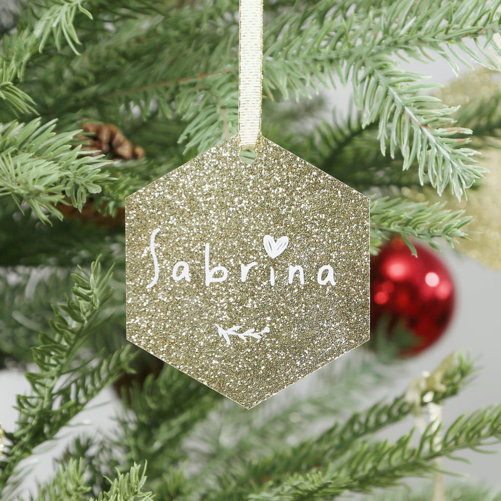 Acrylic Light Gold Glitter Christmas Ornaments Set,  3", 3mm Thick, Round & Hexagon (Light Gold Glitter)